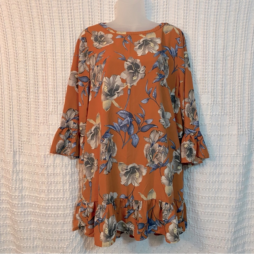 Crescent Burnt Orange Floral Dress, Size Small